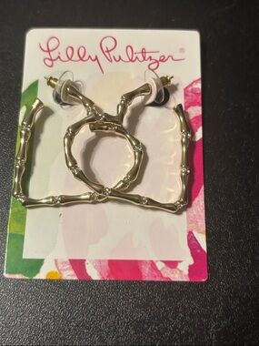 Lilly Pulitzer Gold Bamboo-Texture Heart Shaped Hoop Earrings